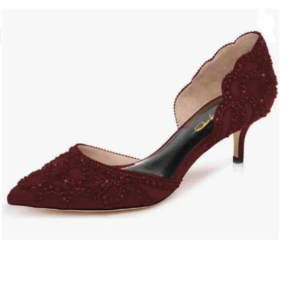 XYD | Shoes | Xyd Burgundy Elegant Pointed Toe Dorsay Kitten  display picture 1